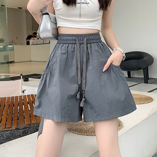 엘바리스 여성 바스락 허리 밴딩 스트링 나일론 반바지