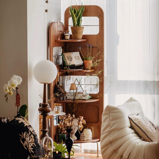 일공이오마켓 코너 구석장식장 거실장식장 원목미니진열장 장식장가구 인테리어가구 원목3단진열장 화분진열대, 체리원목