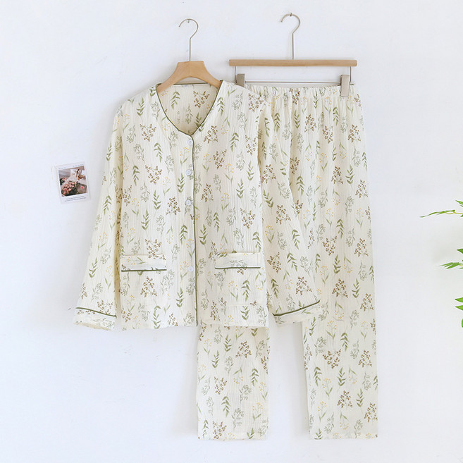 여성 거즈면 잠옷 패드내장 순면 파자마 세트