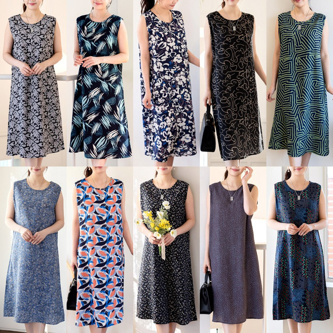 코튼원 인견 여성 냉장고 민소매 나시 원피스 잠옷 홈웨어 10종택1