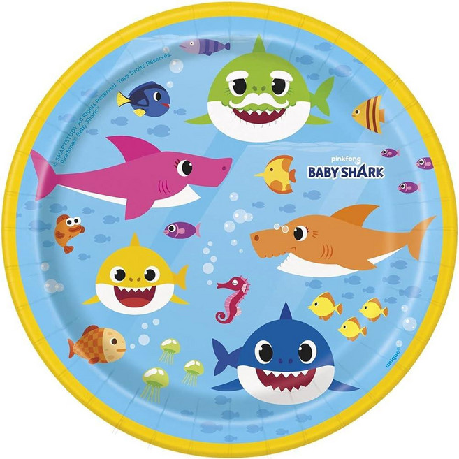 Unique 아기 상어 멀티컬러 오찬 냅킨 - 12.7cm(5인치) (16개 팩) 생생한 종이 냅킨 어린이 파티에 적합