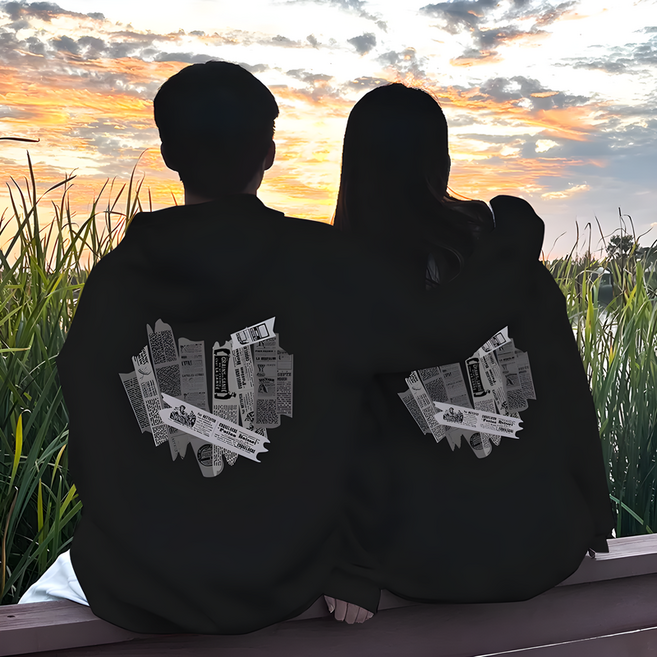 1+1 남녀 프린트 오버핏 커플 맨투맨 빅사이즈 후드티 기모