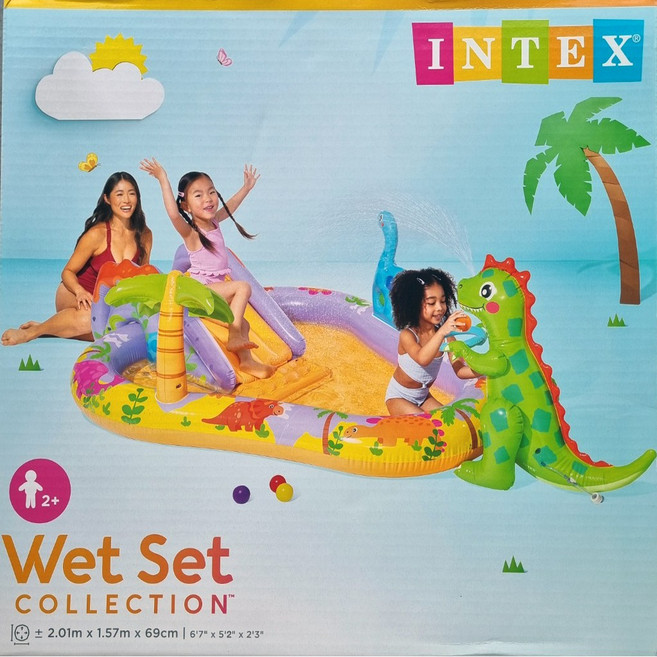[코스트코] 25년 NEW 인텍스 공룡 풀장 /유아풀장 2세이상/L 201cm x W 157cm x H 69cm/미끄럼틀 내장스프레이어/ 편리한 배수구/ 6개공포함, 1개