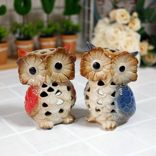 부엉이캔들 빨강파랑 부엉이소품 2p