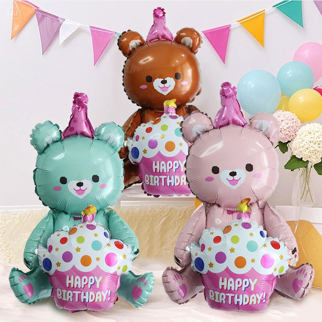 이자벨홈 생일축하 케이크 곰돌이 풍선 3종 세트, 혼합, 1세트