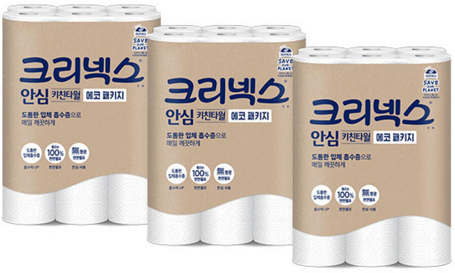 크리넥스 안심 키친타월 에코 패키지 120매, 12개입, 3개