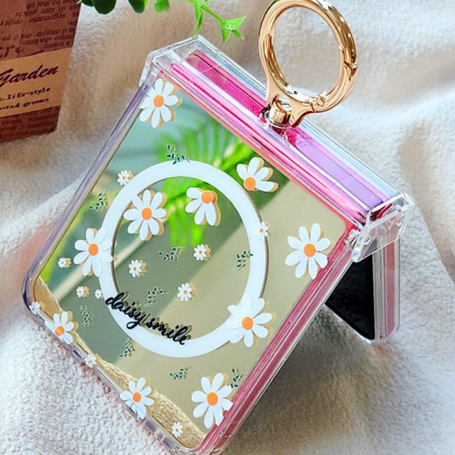 블룸 데이지 맥세이프 힌지보호 골드미러 핑거링 케이스