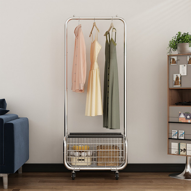 철제 바닥 프레임이 달린 스탠드 옷걸이 가정용 이동식 행거, 테이프가 달린