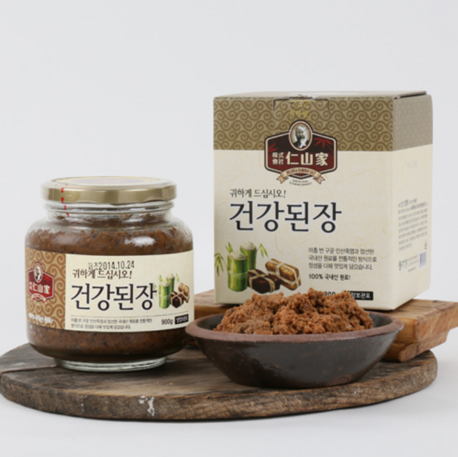 (주)인산가 정품 인산 건강된장(900g) 인산죽염 +2개 이상 구입시 흑삼분말 담은 금흑블랙크런치(10g 4개), 900g, 10박스