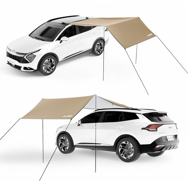 차량용어닝 승용차 SUV 흡착판 어닝 타프 사이드어닝 차박 캠핑 자동차 그늘막, (진베이지)옵션2 300x200, 미추가, 진베이지