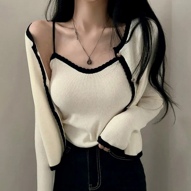 플랜와이 러블리 니트 나시 가디건 세트