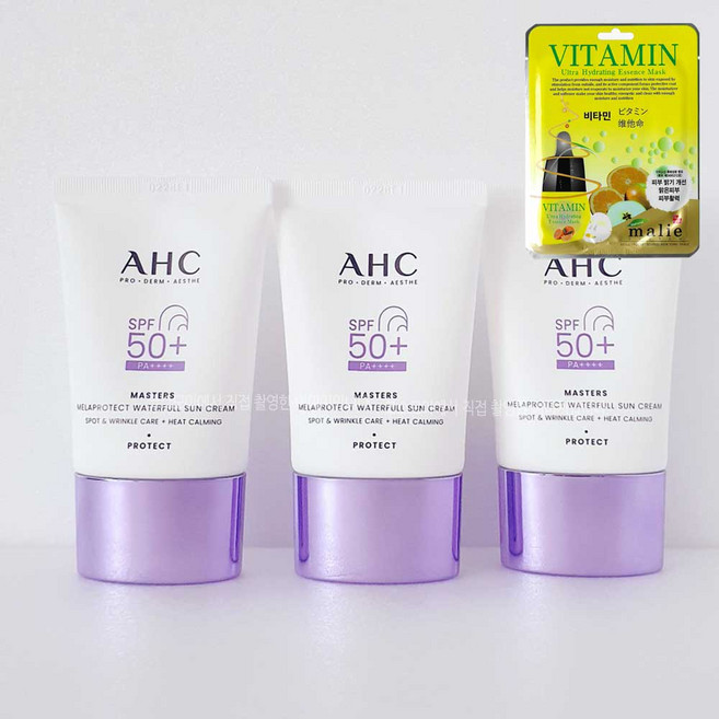 AHC 자외선차단 미백 주름개선 멜라프로텍트 워터풀 선크림 40ML+랜덤마스크팩1매증정, 3개, 40ml