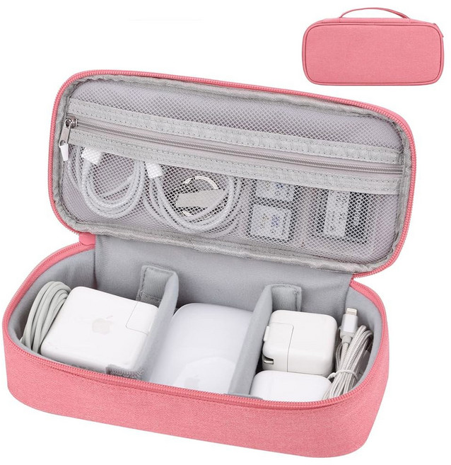 Yundoor 전자 정리함 여행 케이스 필수품을 위한 휴대용 파우치 백 케이블 충전 코드 외장 하드 드라이브 보조 배터리 (네이비 블루) 128381, Large_핑크-l, 1개