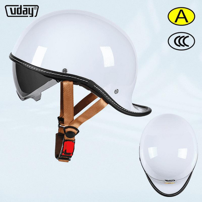 uday 復古摩托車半盔 安全帽, 亮白