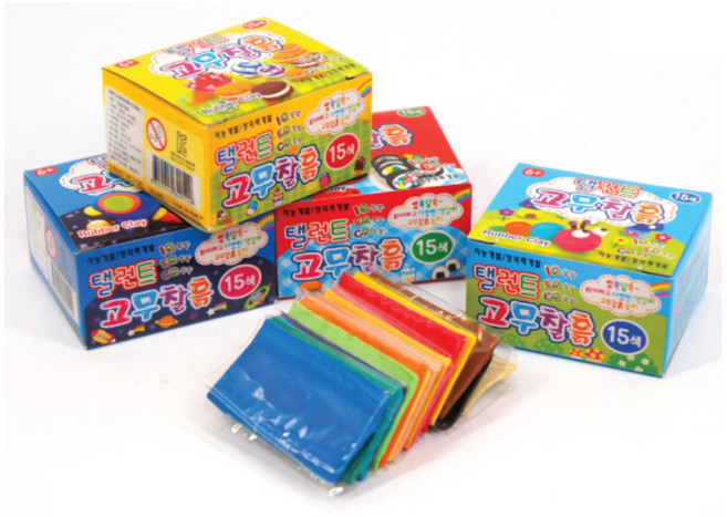 오마이문구 국산 고무찰흙 탤런트 찰흙 클레이 15색, 4개, 40g