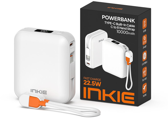 인키 초고속 22.5W PD 충전 케이블 2WAY 일체형 대용량 보조배터리 10000mAh 멀티단자, IK-CPC1-PD10000, 화이트
