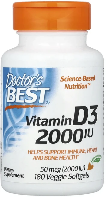 Doctor's Best 비타민D3 50mcg(2000IU) 베지 소프트젤 180정, 1개