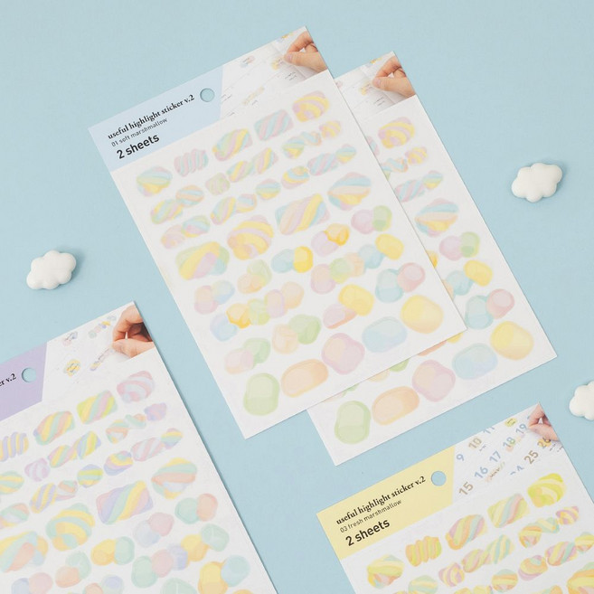 바이풀디자인 유스풀 하이라이트 스티커 v.2, 02 스위트 마쉬멜로우