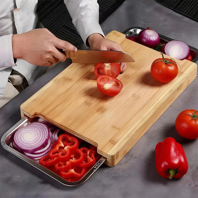 ORZQU 가정용 키친 다용도 도마 휴대용 서랍형 도마, 1개