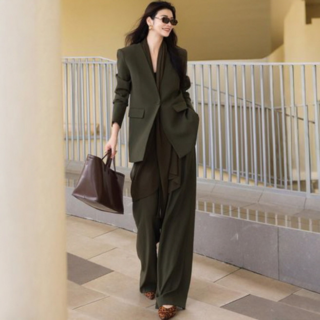 뉴욕멋쟁이 시크 자켓+와이드 팬츠+스카프 세트