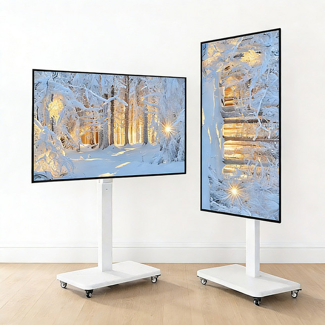 Bornoon 90도 회전 이동식 스탠드 티비 거치대 32-70인치 높이조절, 화이트 TV 스탠드 1개