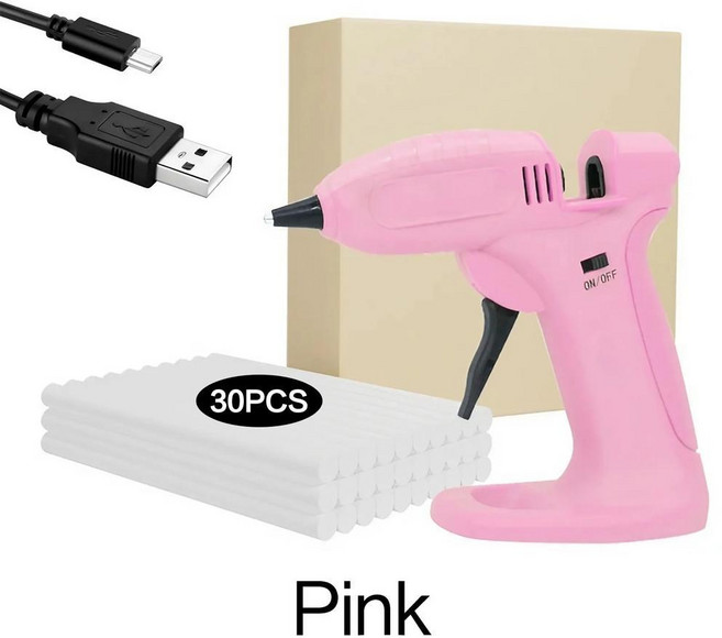 충전식 무선 글루건 휴대용 및 경량 디자인 부드러운 글루 흐름 DIY 프로젝트 공예 및 주택 수리에 이상적, Pink, 1개