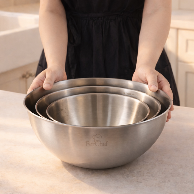 페르쉐프 스테인리스 믹싱볼 3종 세트, 믹싱볼 20cm + 24cm + 28cm, 1세트