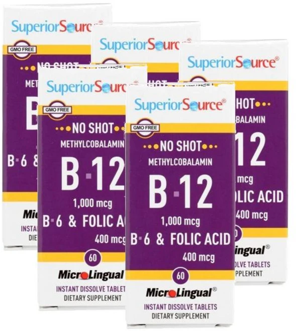 수페리어 소스 B-12 메틸코발라민 B6 엽산 1000mcg superior source B-12 Methylcobalamin, 5개, 60정 - 쿠팡