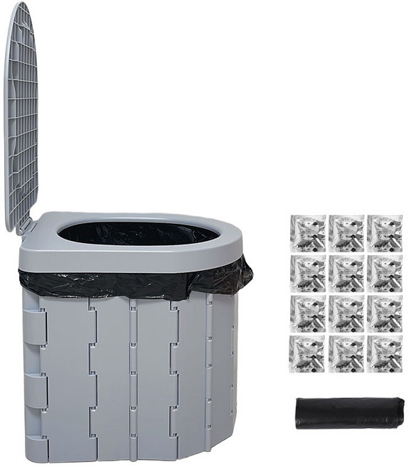 휴대용 이동식 노지 캠핑용 차박 캠핑 변기 간이 화장실 소변통 응고제 봉투12매+응고제12개, 1개, 그레이