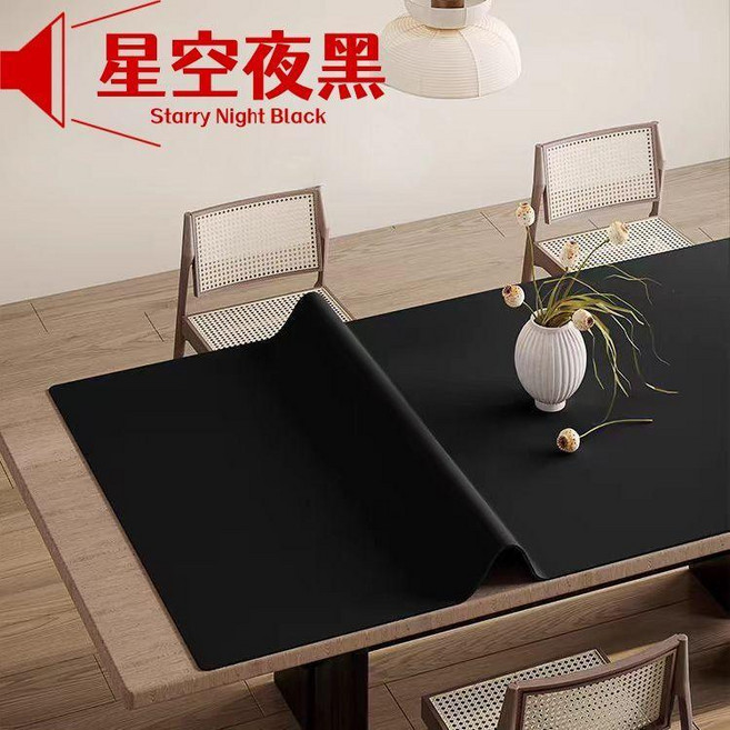 AB雙面皮革桌墊 暖白奶茶色 40x120cm, 升級版-星空夜黑- 安全無異味 ,40*80-O角, 1個
