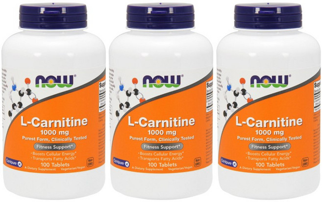 NOW Foods 左旋肉鹼錠 1000mg, 100顆, 3罐