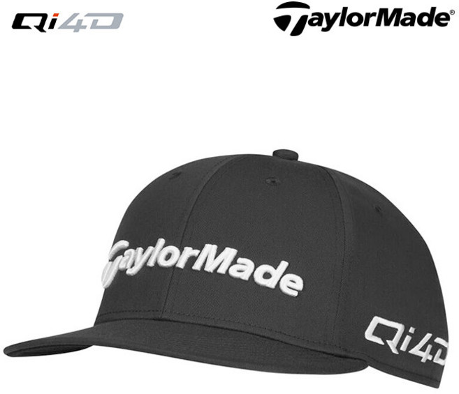 테일러메이드 TM26 투어 플랫빌 스냅백 골프모자 Qi4D로고, 1개, 블랙