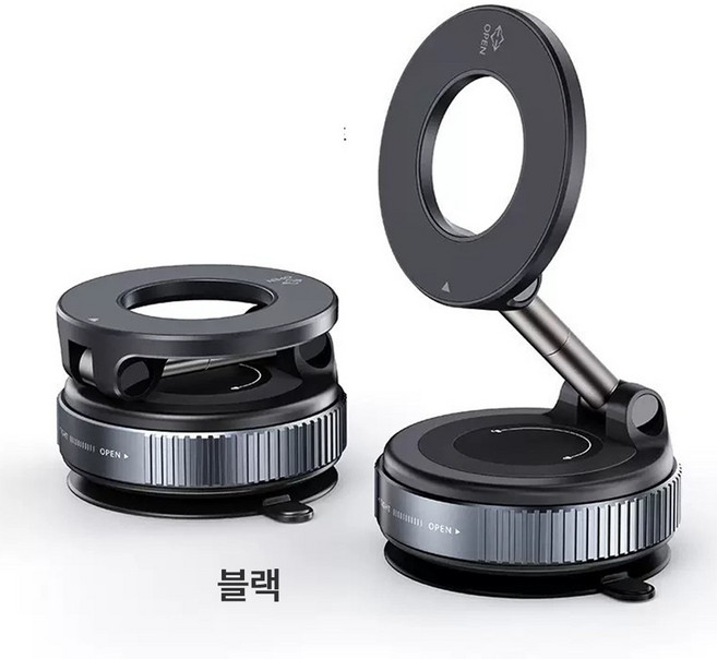 리브온 초강력 흡착 핸드폰 거치대 차량용 대시보드 진공흡착 스마트폰 거치대 360도 각도조절 거치대 자석링포함, 블랙, 1개