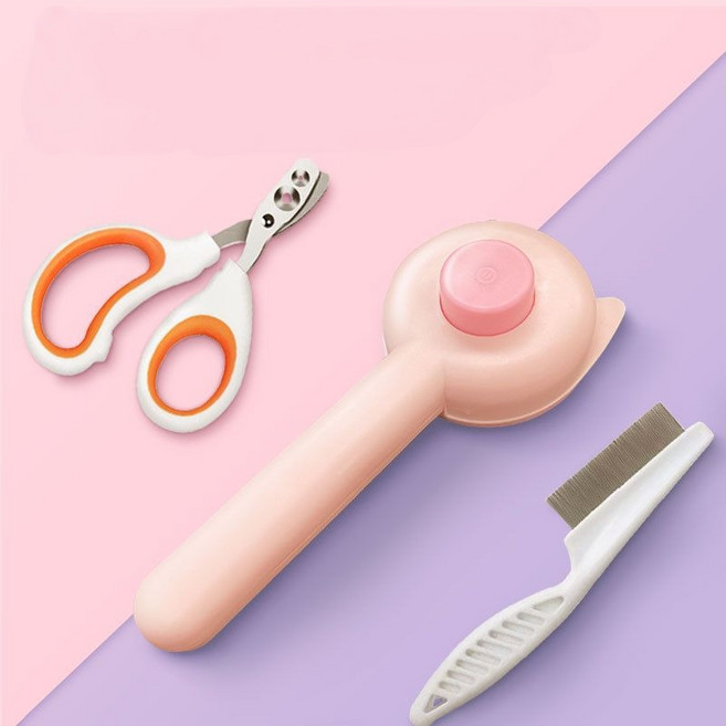 아케인랩 고양이빗 고양이발톱깎이 눈꼽빗 3종세트, 1세트, 핑크