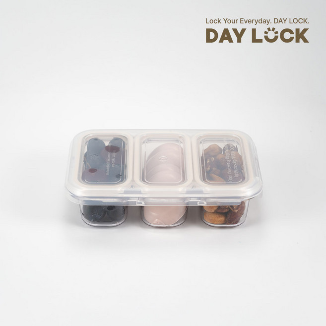 데이락 3칸 칸막이 반찬통 에코젠 원터치 밀폐용기 1호 반찬통, 300ml, 1개
