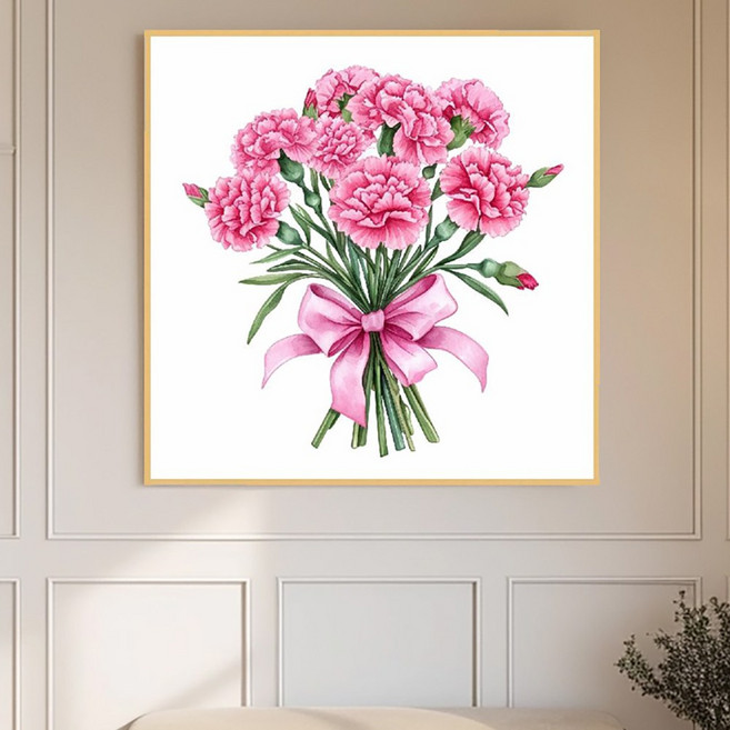 신원액자랜드 카네이션 그림 어버이날 스승의날 꽃 5월 감사 사랑 부모님 선생님 가정의달 침실 거실 부엌 집 병원 가게 카페 개업 입주 선물 벽 가리개 인테리어 알루미늄 액자, 01.순수한사랑, 01.25X25 (cm), 02.무광블랙 알루미늄액자