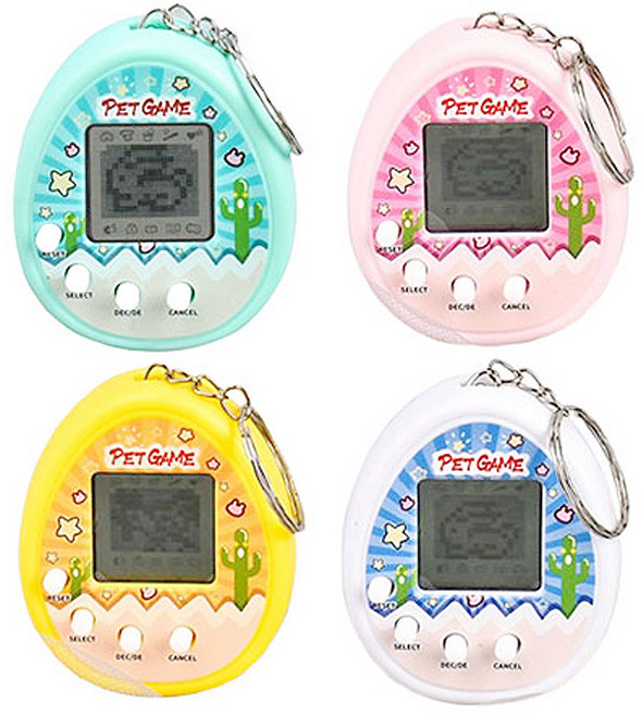 4컬러 묶음 애니멀 다마고치 키우기 키링 레트로 열쇠고리, 1개