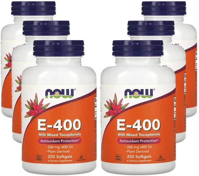 나우푸드 혼합 토코페롤 함유 E-400 268mg(400IU) 소프트젤 250정, 6개 - 쿠팡