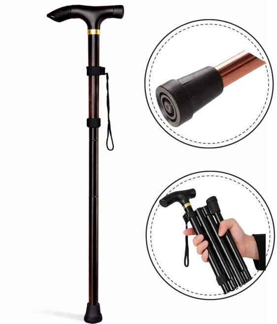 캔우드 초경량 접이식 어르신 미끄럼방지 지팡이, 블랙, 1개