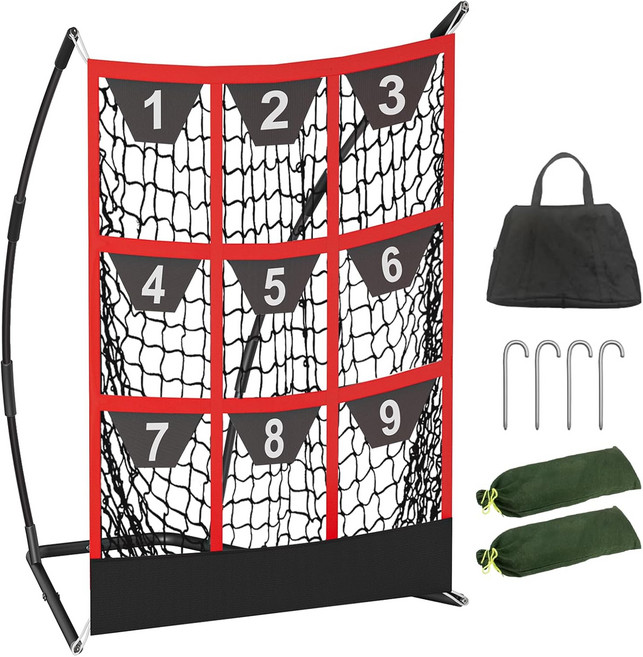 스트라이크 존이 있는 퀸션 9홀 피칭 타겟 네트 포켓이 야구 배팅 그라운드 스테이크와 샌드백이 훈련용, White