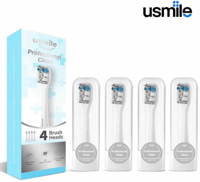 usmile 유스마일 전동칫솔 전용 스마트 프로페셔널 클린 리필 칫솔모, 4개