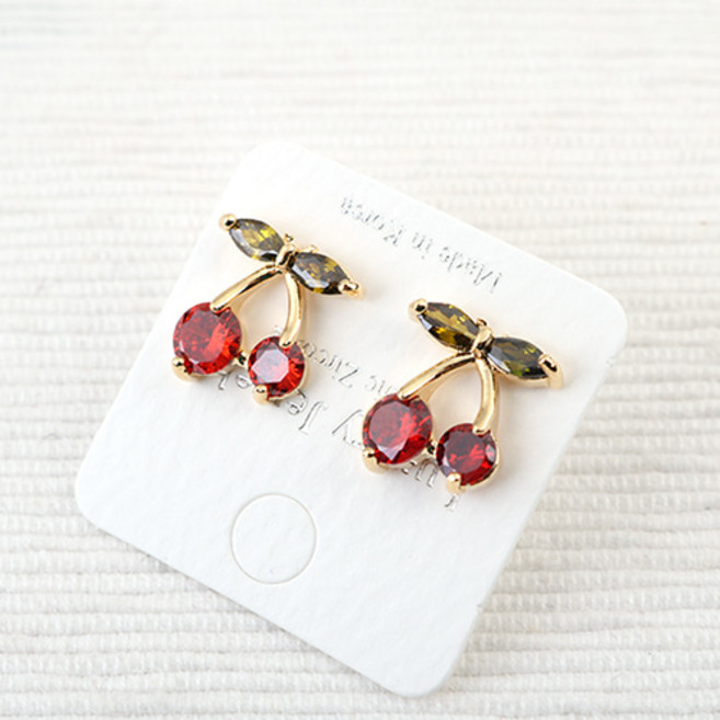 비즈아이 [9-587-04]큐빅체리포스트 12x12mm 골드티탄침 고무클러치 1쌍(2개)