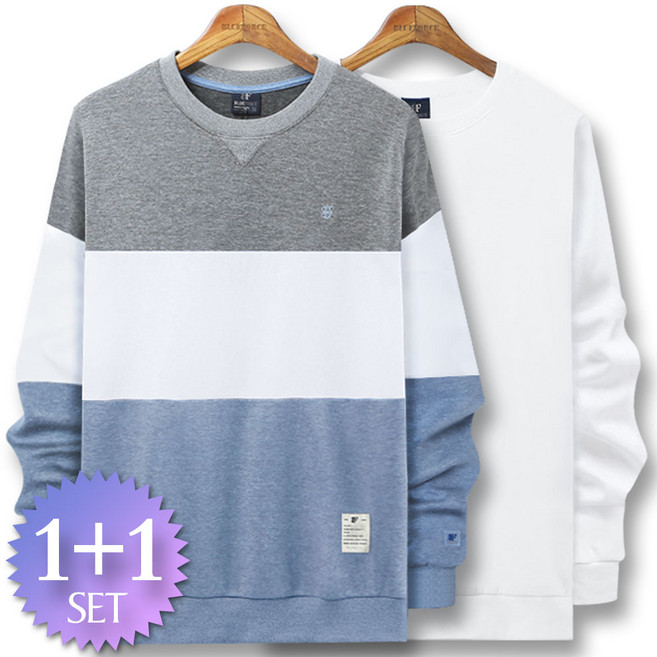 블루포스 테엡스 맨투맨 + 심플 맨투맨 [2장 묶음] 남자 긴팔 티셔츠 남성 빅사이즈 운동복 겨울 단체티 커플티 츄리닝