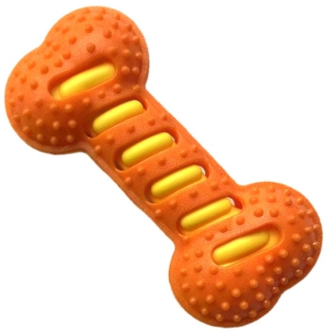 강아지 삑삑이 장난감 뼈다귀 이갈이 터그 놀이, 오렌지, 2개
