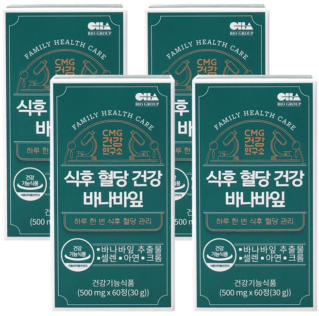 CMG제약 식후 혈당 건강 바나바잎 차바이오 그룹 계열 CMG 건강연구소, 4개, 60정 - 쿠팡