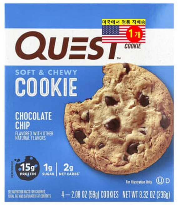 Quest Nutrition 건강 간식 스포츠 에너지 영양 보충 프로틴 스낵 초콜릿 칩 쿠키 4개입 232g 1개 - 쿠팡