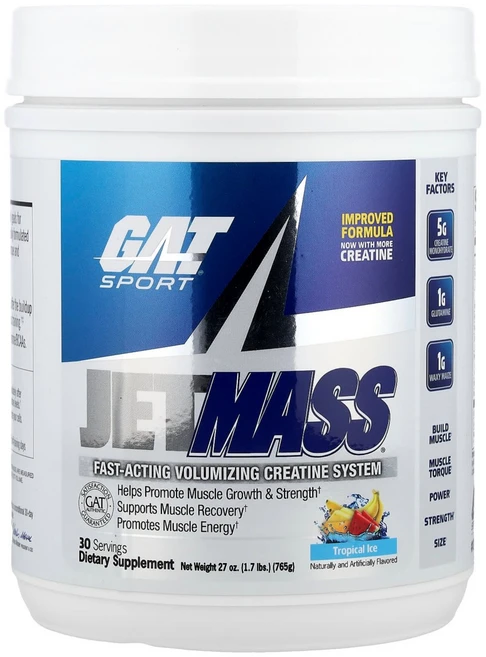 GAT JetMASS® 빠르게 작용하는 근육 강화 크레아틴 시스템 트로피컬 아이스 765g1.7lb125083원산지:기타, 1개 - 쿠팡