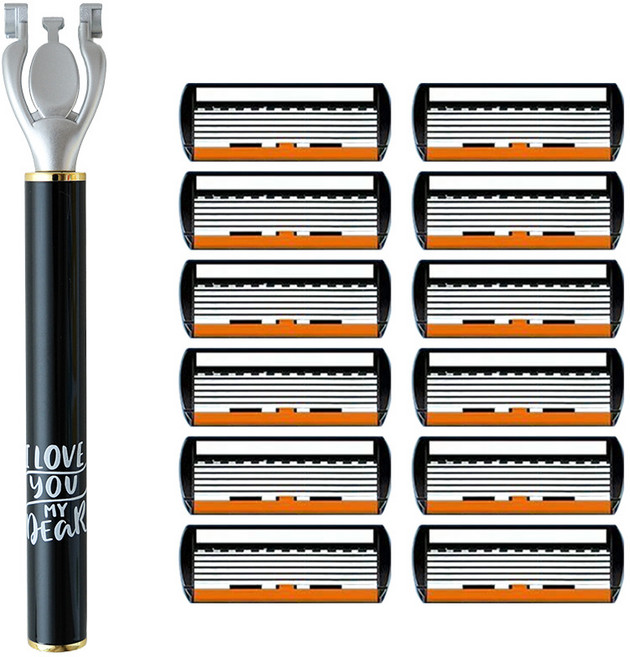 코코유 남성용 프리미엄 6중날 수동 면도기 TLO-02, 12개, Black, TYU