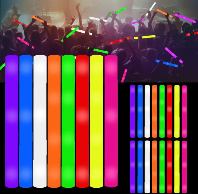 LED 폼 스틱 라이트 업 바톤 글로우 광섬유 완드 튜브 플래싱 웨딩 레이브 콘서트용, 02 10pcs, 01 스트립, 01 Mix