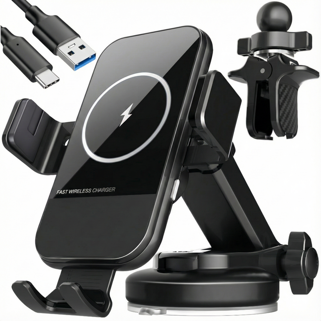 7.1cm 대왕흡착판 15W 차량용 고속 무선충전 거치대 (트럭/화물차/택시/포터2 추천) 강력고정 YITUMU, A8, 블랙